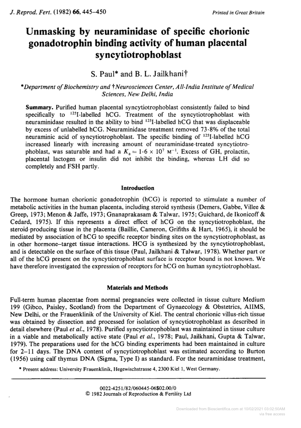 Gonadotrophin Binding Activity Ofhuman Placental