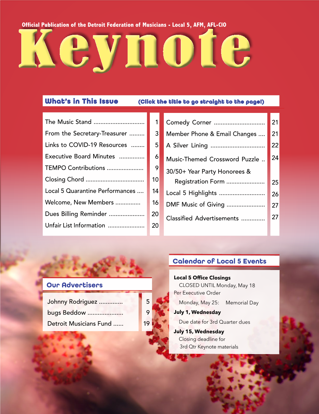 What's in This Issue Our Advertisers Calendar of Local 5 Events