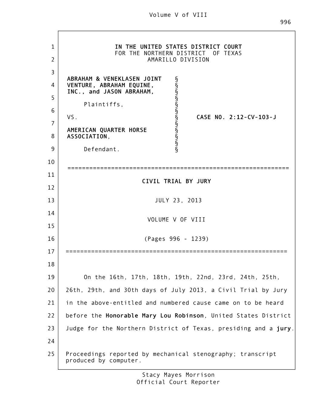 Abraham Trial Volume V of Viii