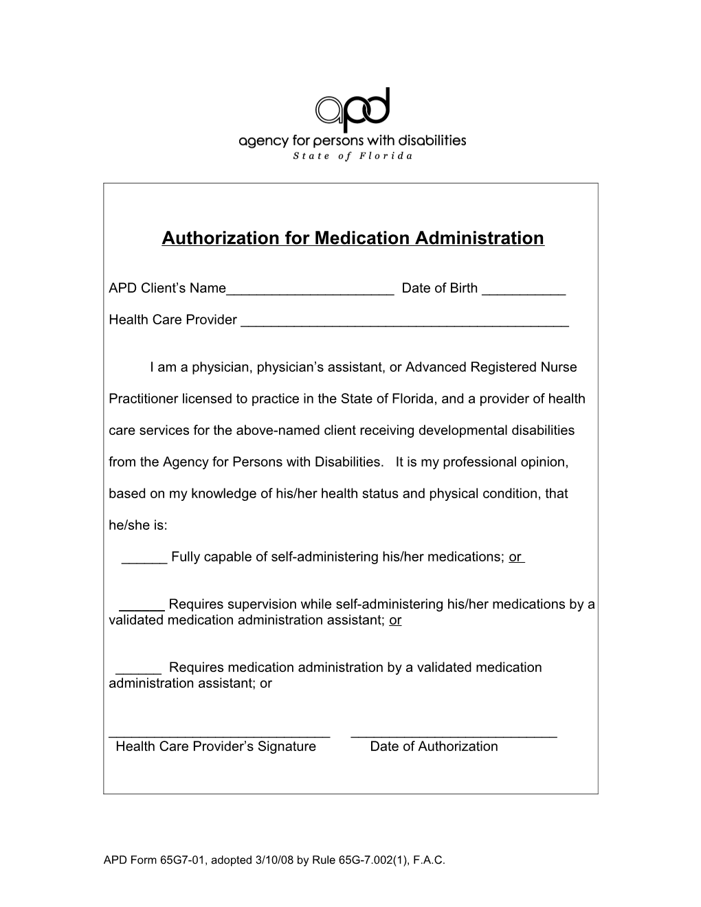 Autorization for Medication Administration