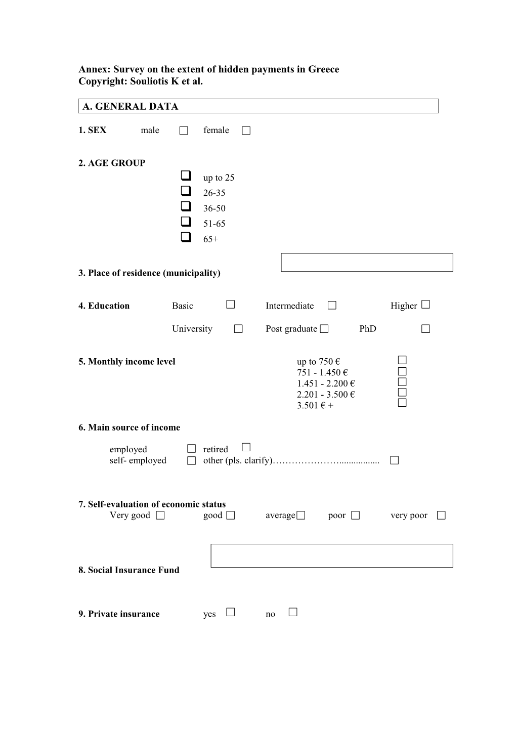 Annex: Survey on the Extent of Hidden Payments in Greece