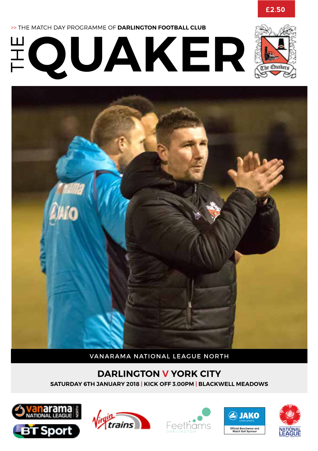 Darlington V York City Saturday 6Th January 2018 | Kick Off 3.00Pm | Blackwell Meadows