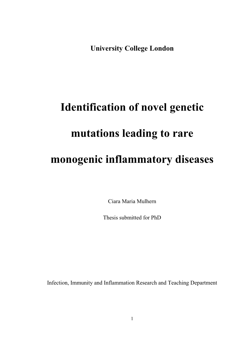 Identification of Novel Genetic Mutations Leading to Rare Monogenic Inflammatory Diseases