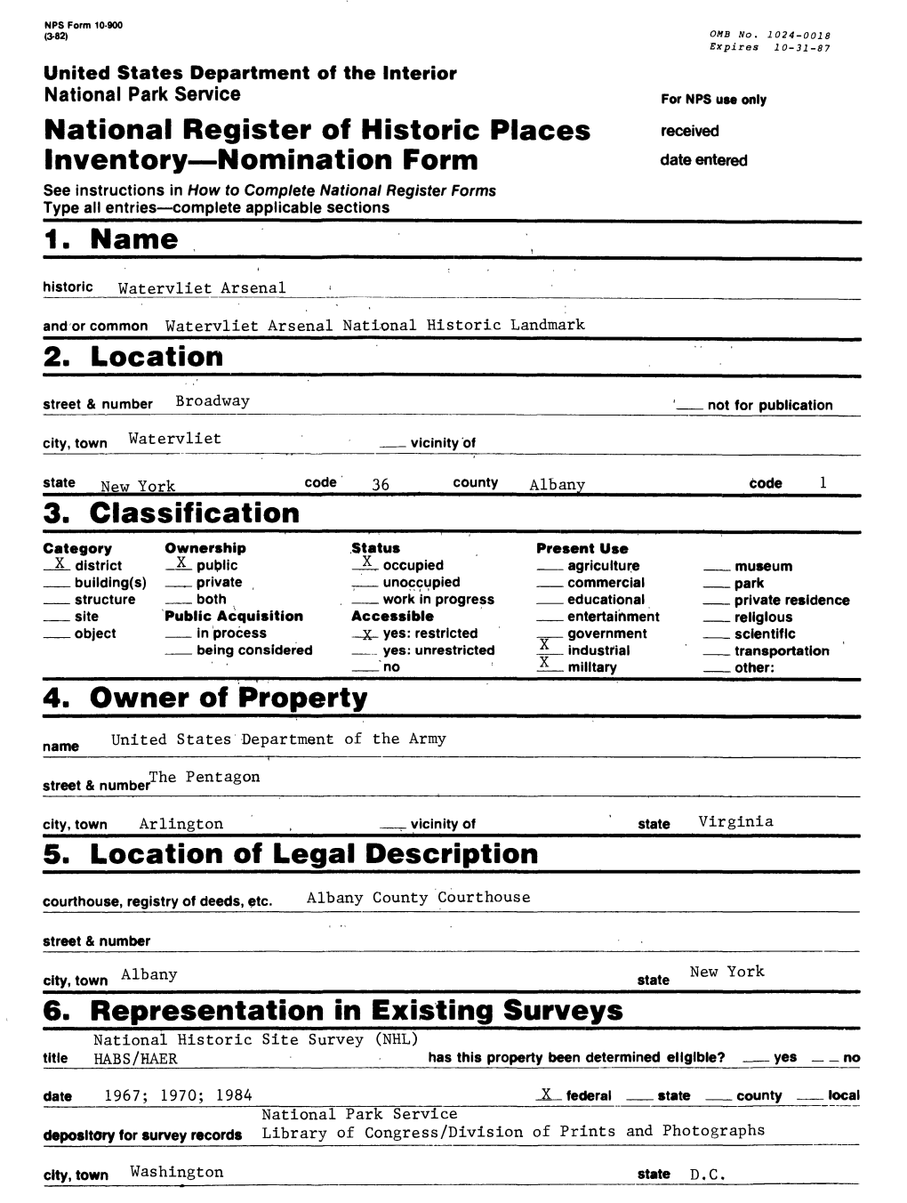 National Register of Historic Places Inventory Nomination Form 1. Name