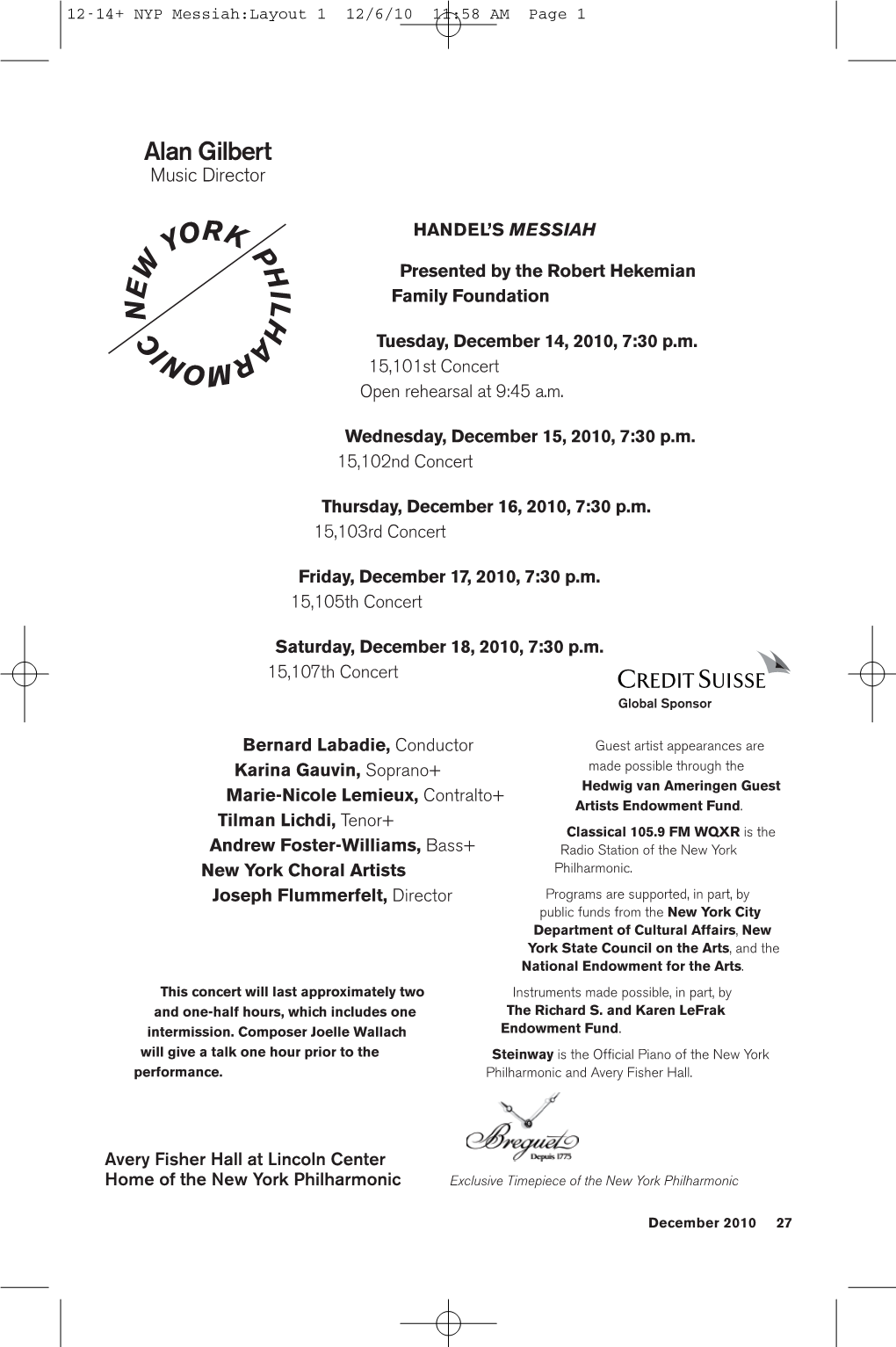 HANDEL's MESSIAH Presented by the Robert Hekemian Family