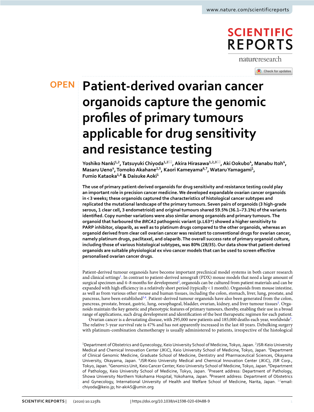 Patient-Derived Ovarian Cancer Organoids Capture the Genomic