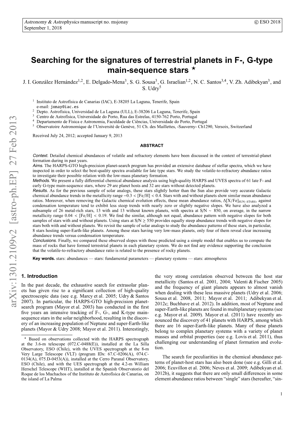 Searching for the Signatures of Terrestrial Planets in F-, G-Type Main