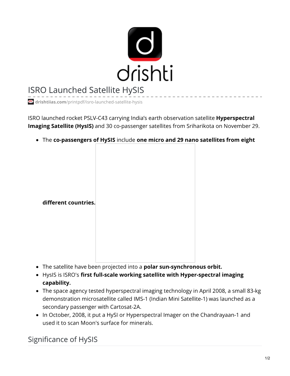 ISRO Launched Satellite Hysis