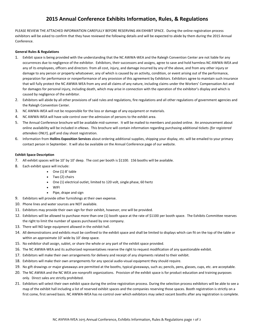 2015 Annual Conference Exhibits Information, Rules, & Regulations