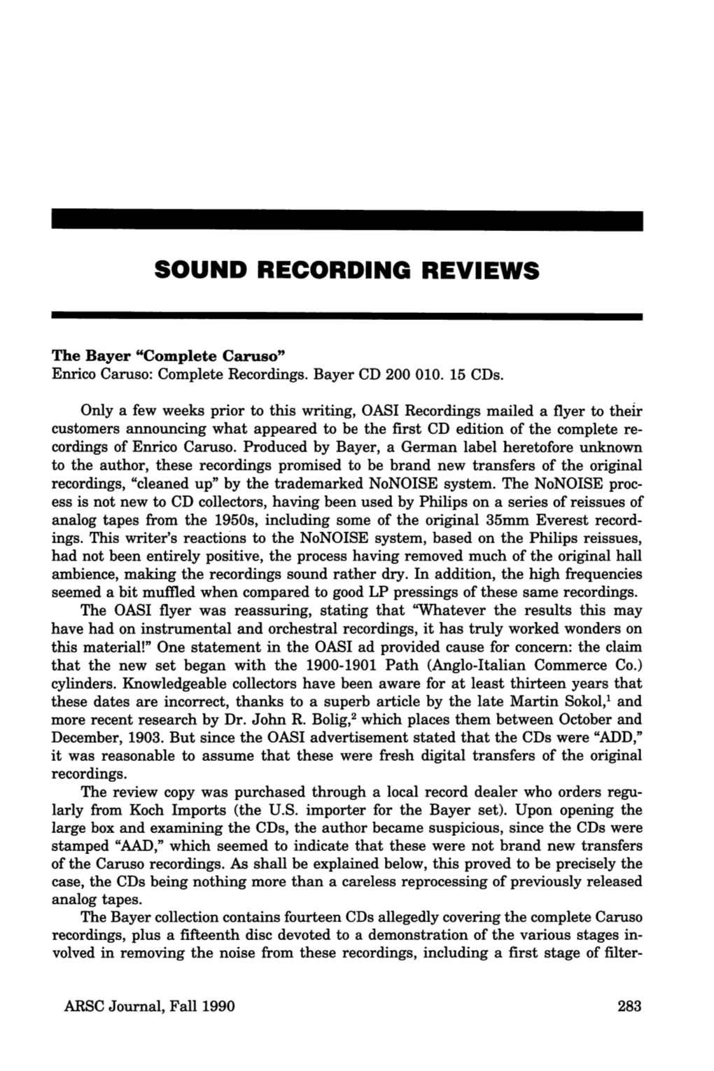 ARSC Journal, Fall 1990 283 Sound Recordings