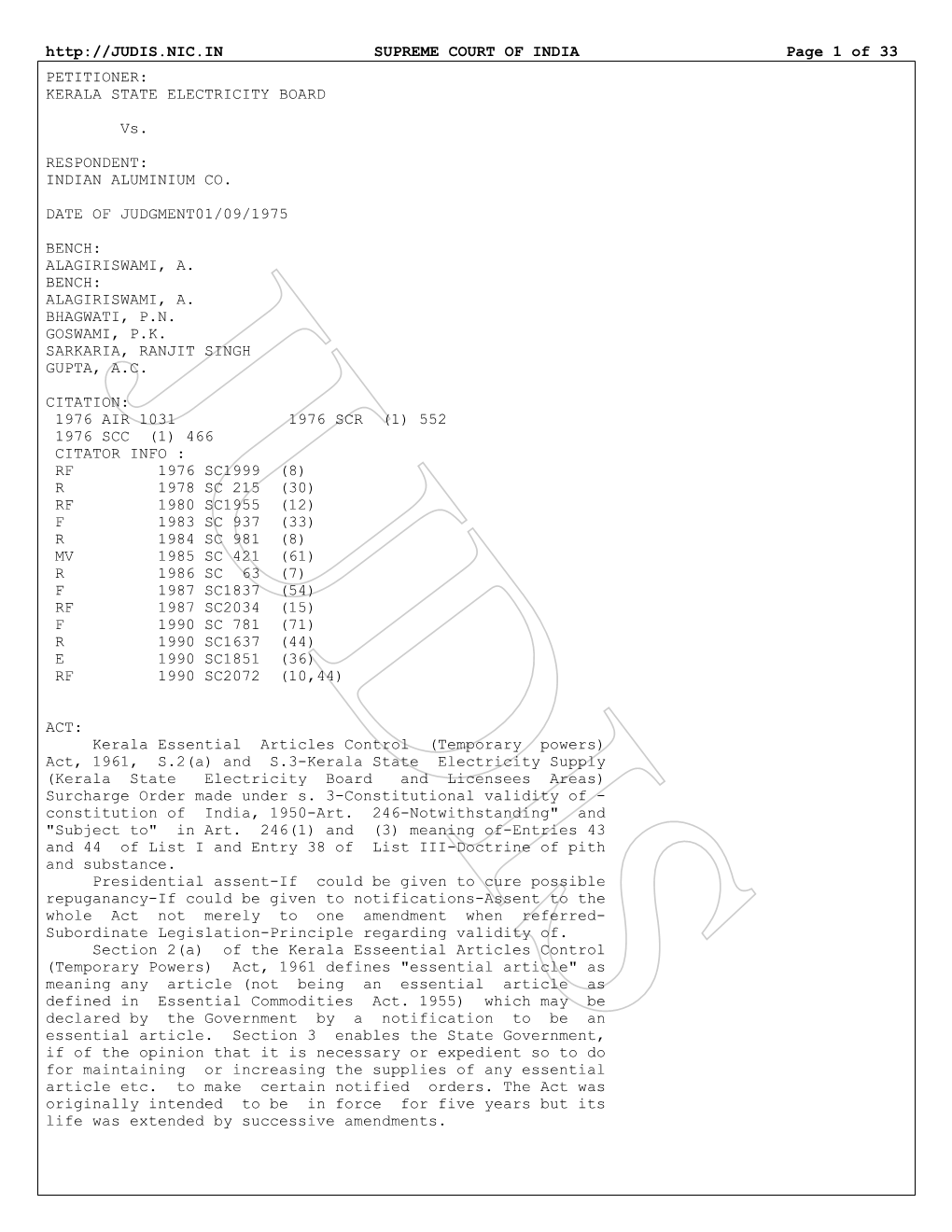 SUPREME COURT of INDIA Page 1 of 33 PETITIONER: KERALA STATE ELECTRICITY BOARD