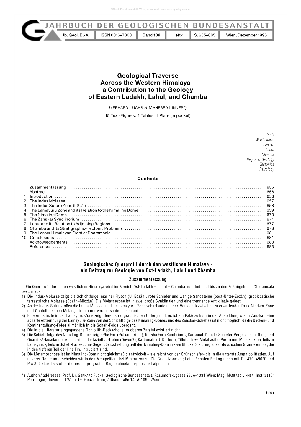 JAHRBUCH DER GEOLOGISCHEN BUNDESANSTALT Jb