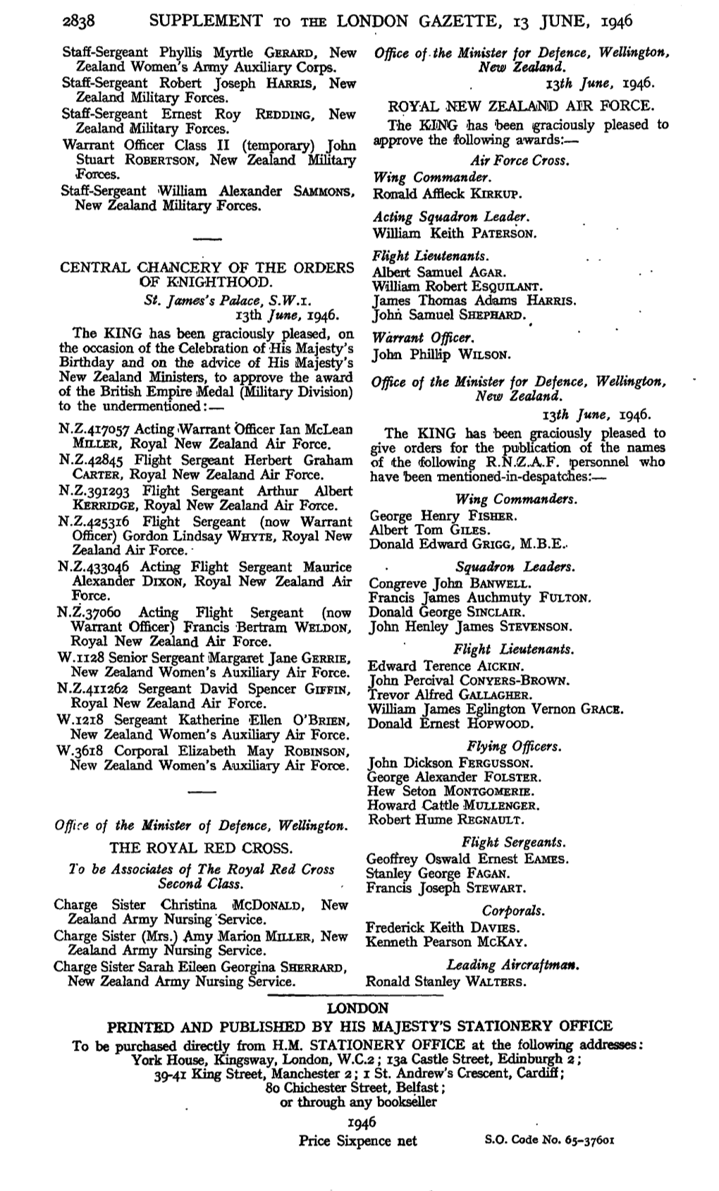 2838 Supplement to the London Gazette, 13 June, 1946