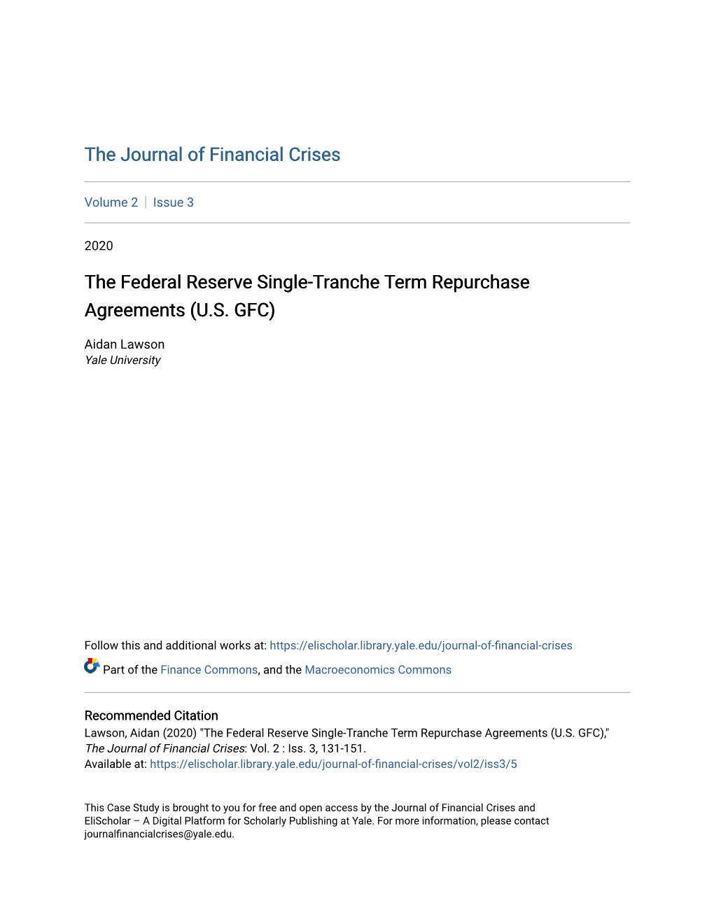 The Federal Reserve Single-Tranche Term Repurchase Agreements (U.S