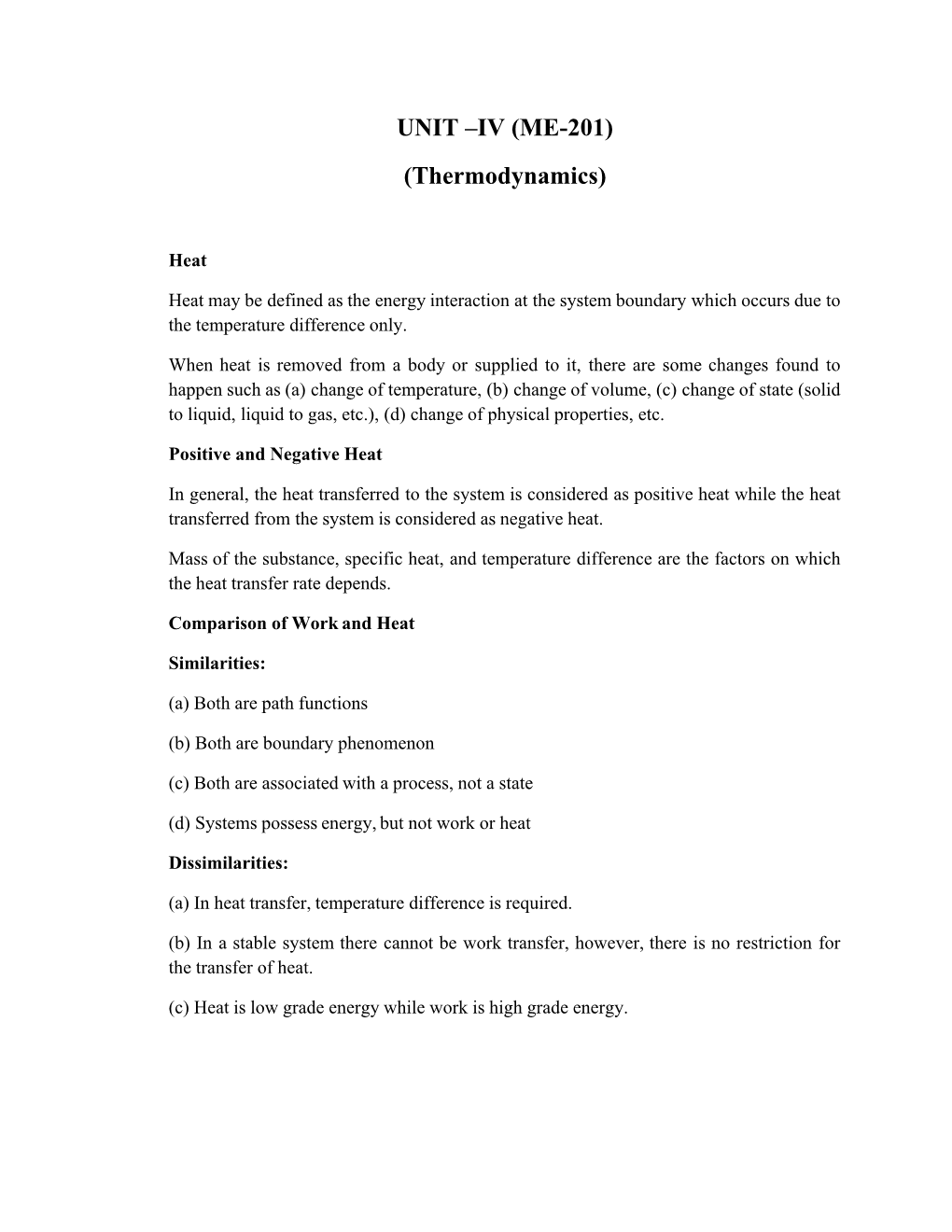 UNIT –IV (ME-201) (Thermodynamics)