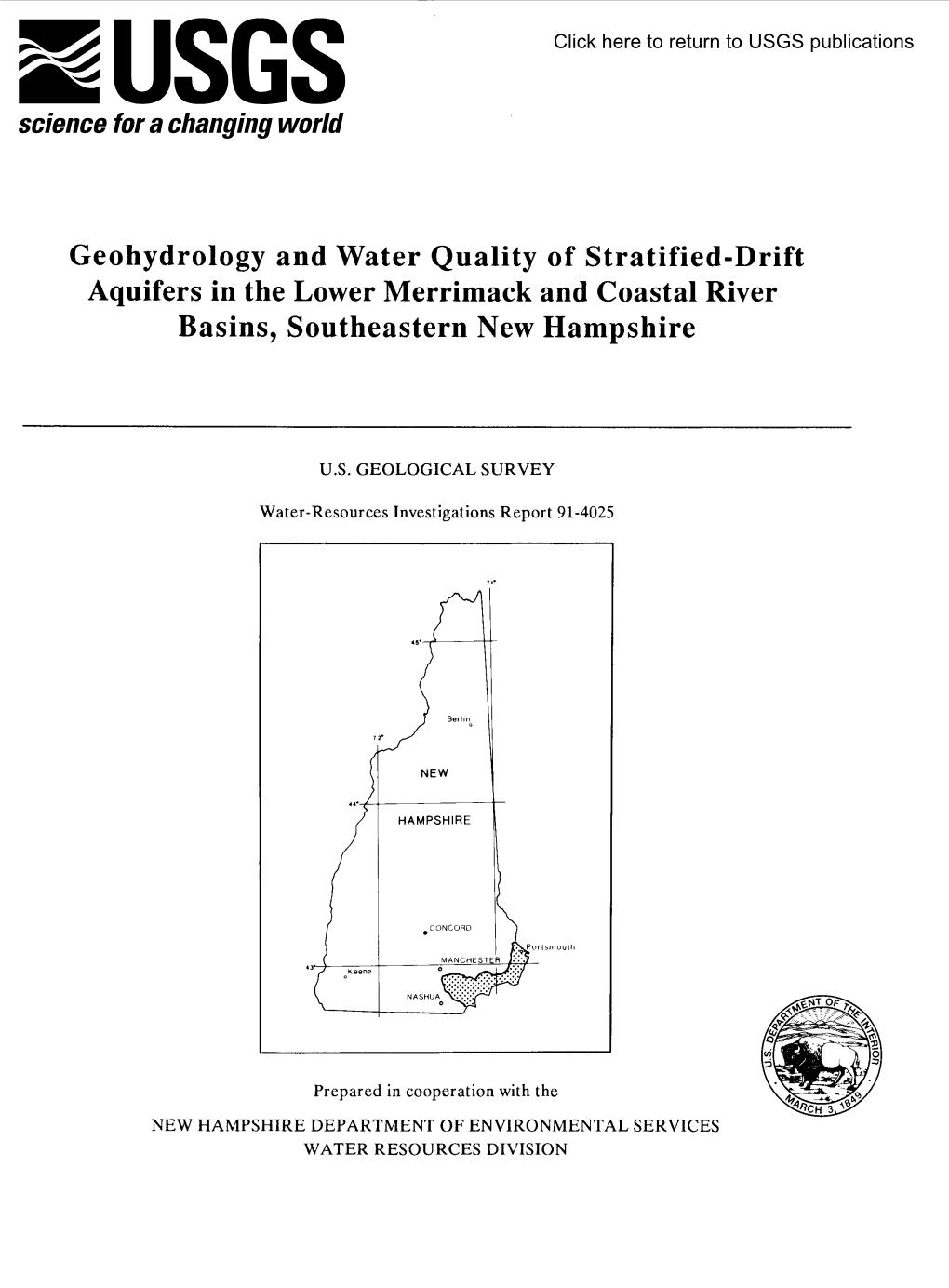 Geohydrology and Water Quality of Stratified-Drift Aquifers in the Lower Merrimack and Coastal River Basins, Southeastern New Hampshire