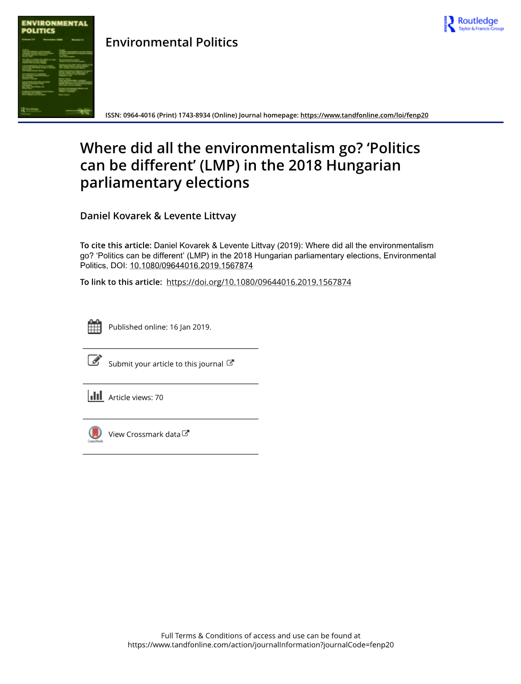 Where Did All the Environmentalism Go? 'Politics Can Be Different' (LMP) in the 2018 Hungarian Parliamentary Elections