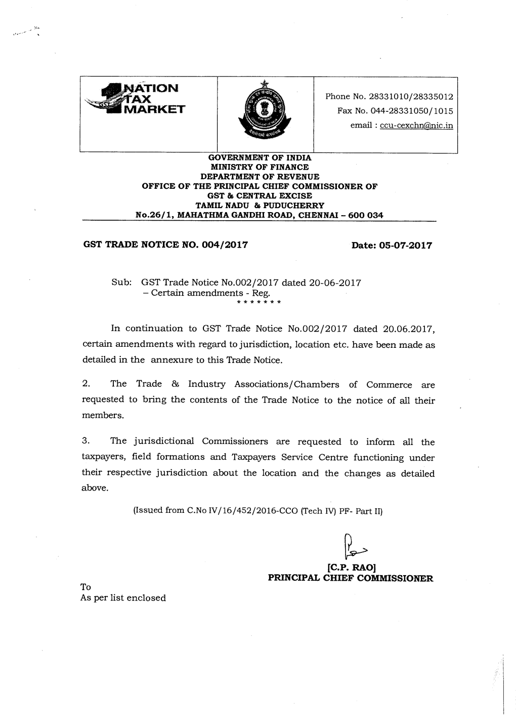 TRADE NOTICE No. 04/2017 Dated 05-07-2017