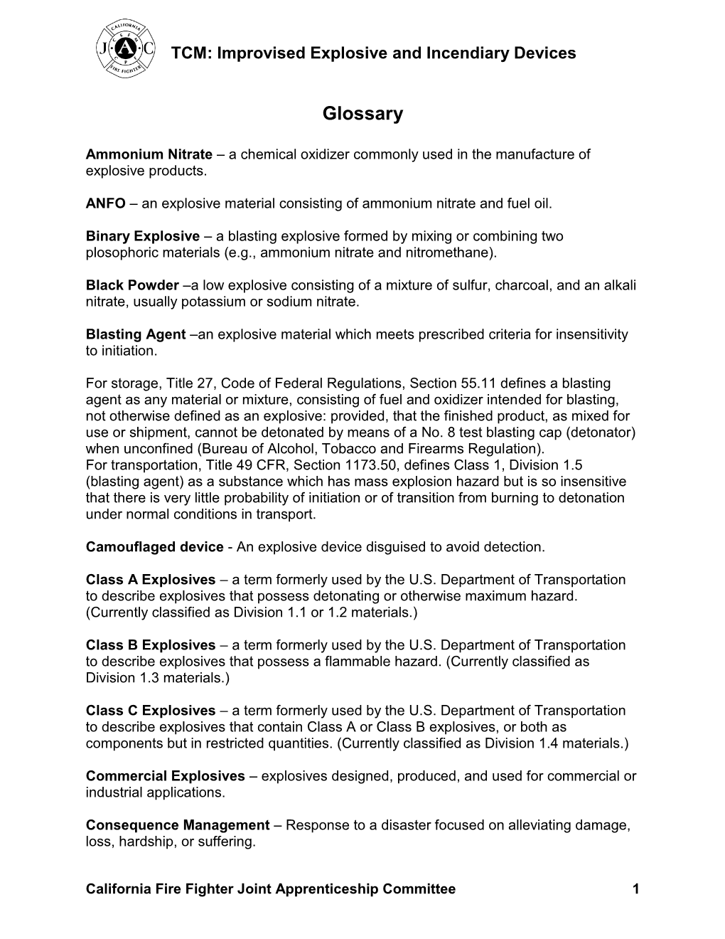 Explosives Glossary