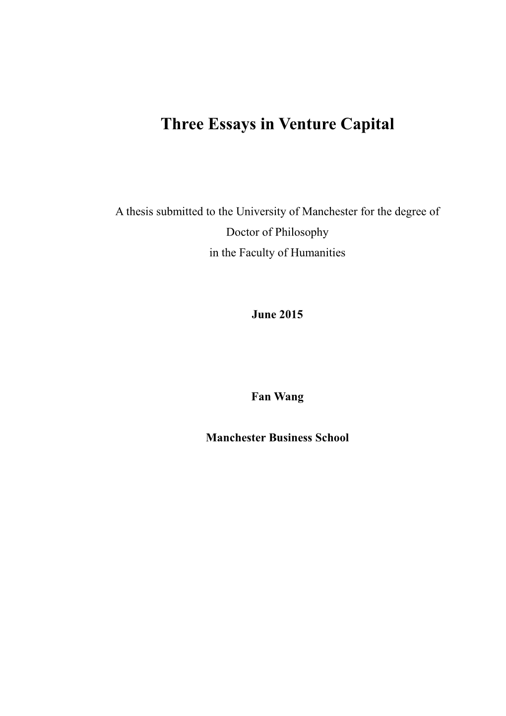 Three Essays in Venture Capital