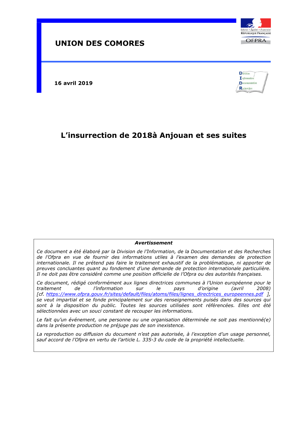 Union Des Comores : L'insurrection De 2018 À Anjouan Et Ses Suites