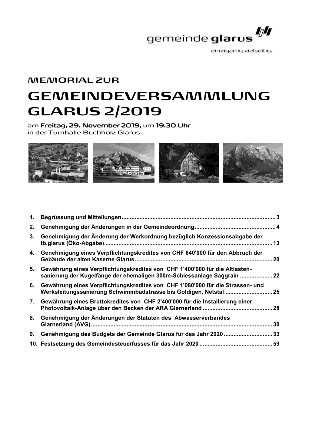 MEMORIAL ZUR GEMEINDEVERSAMMLUNG GLARUS 2/2019 Am Freitag, 29