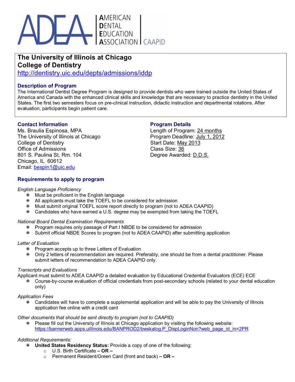 The University of Illinois at Chicago College of Dentistry