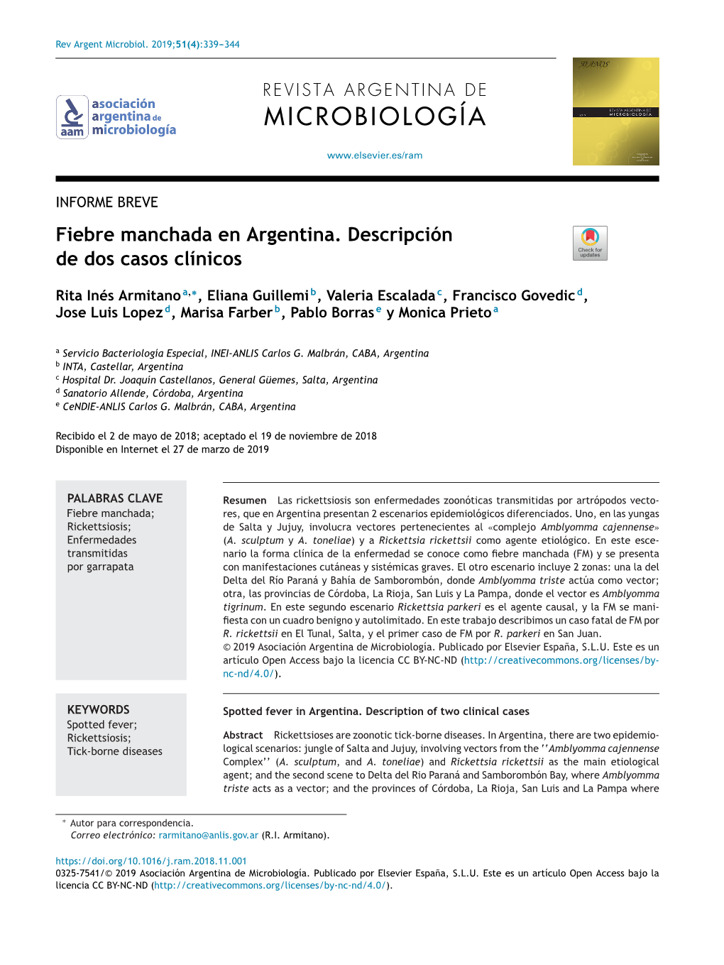 Fiebre Manchada En Argentina. Descripción De Dos Casos Clínicos 341