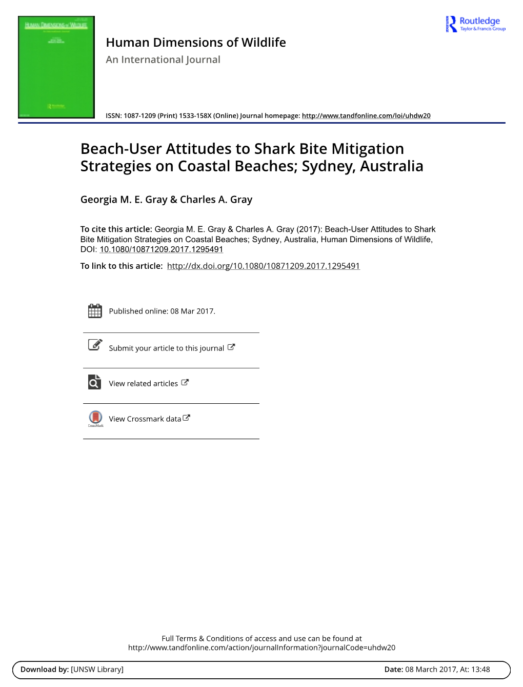 (2017) Beach-User Attitudes to Shark Bite Mitigation Strategies on Coastal