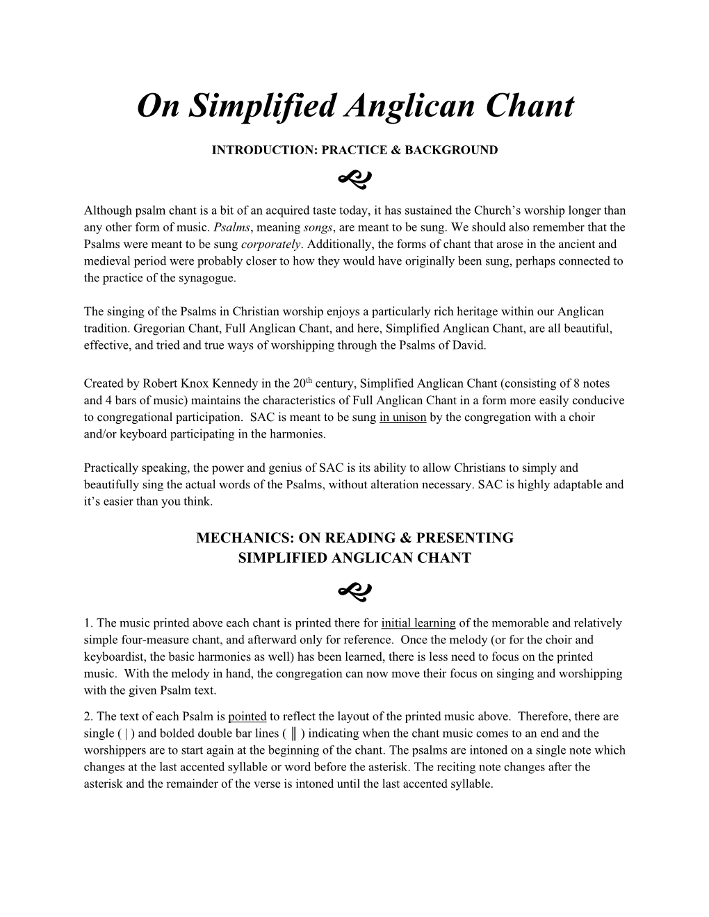 “On Simplified Anglican Chant” Resource