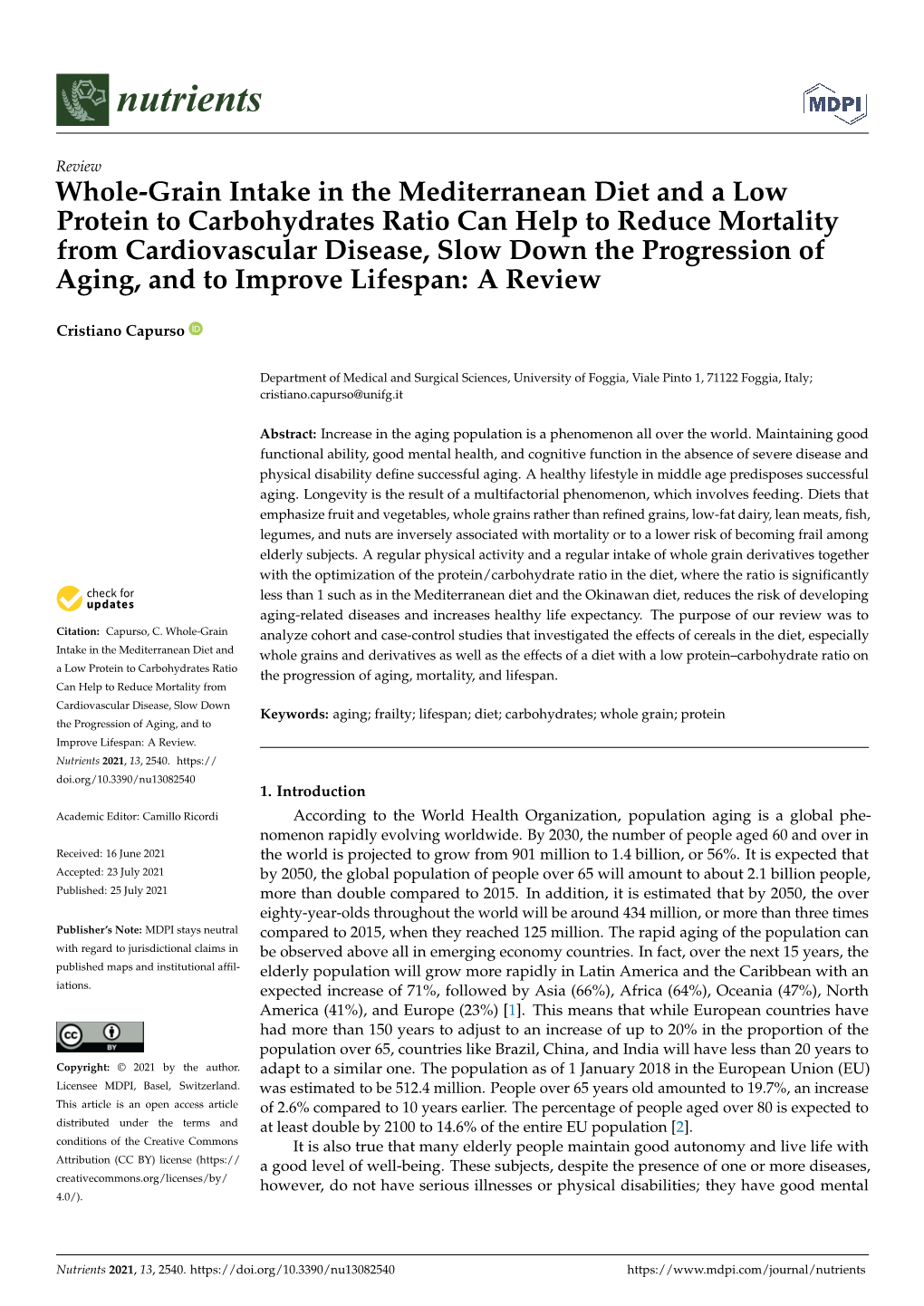 Whole-Grain Intake in the Mediterranean Diet and A