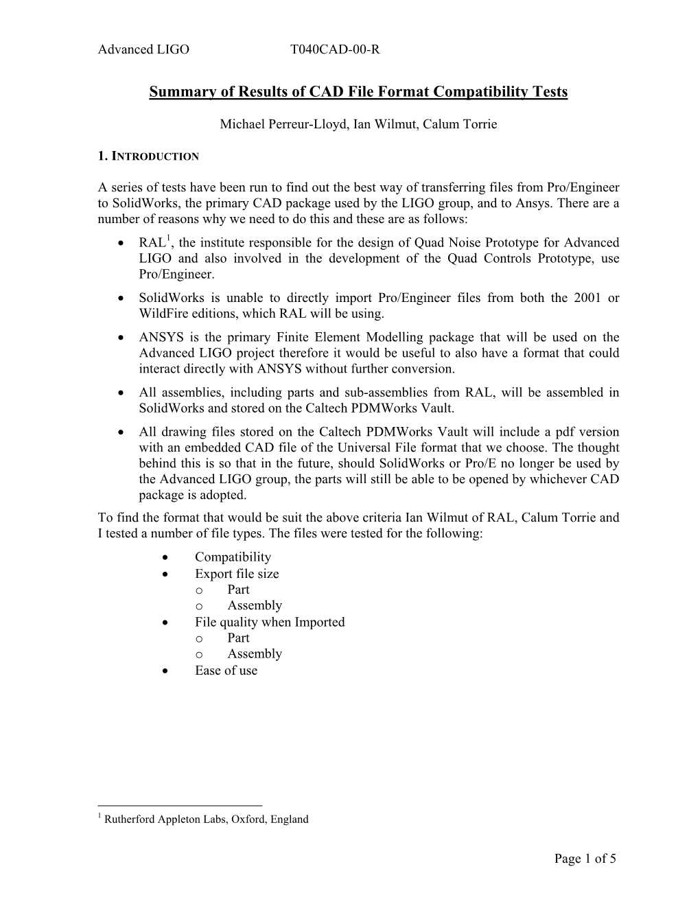 Summary of Results of CAD File Format Compatibility Tests