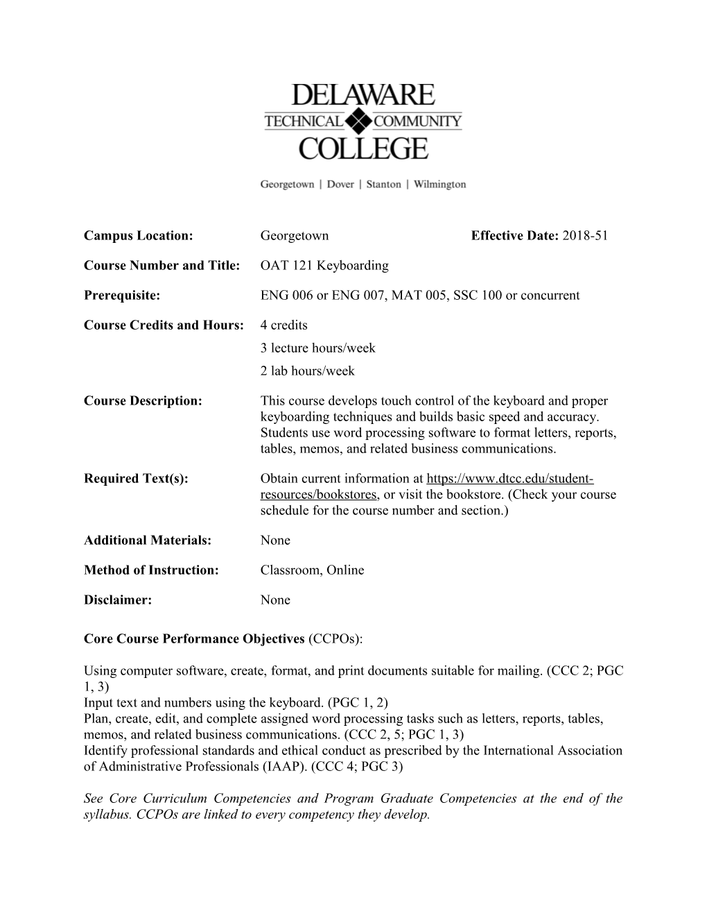 Core Course Performance Objectives (Ccpos) s4