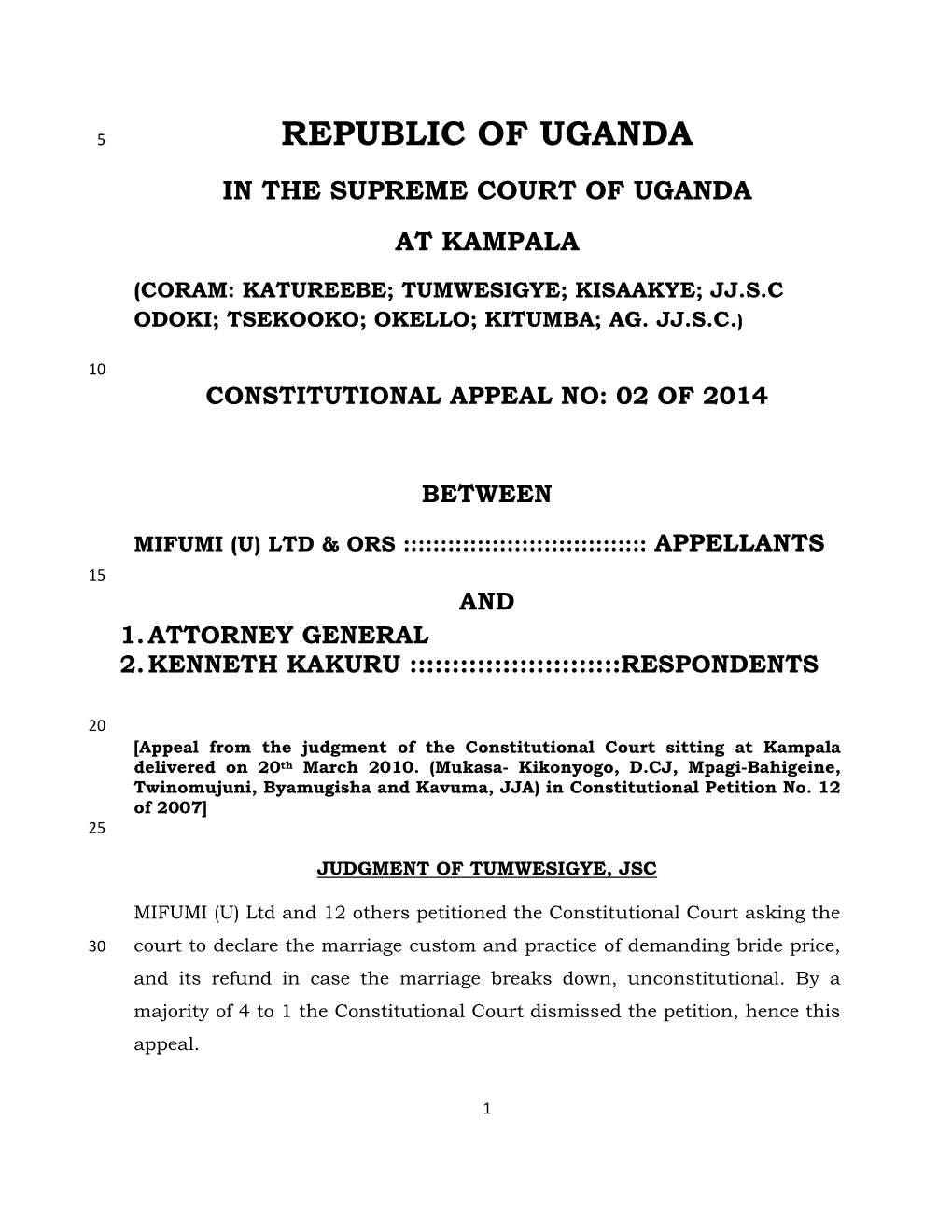 Republic of Uganda in the Supreme Court of Uganda at Kampala