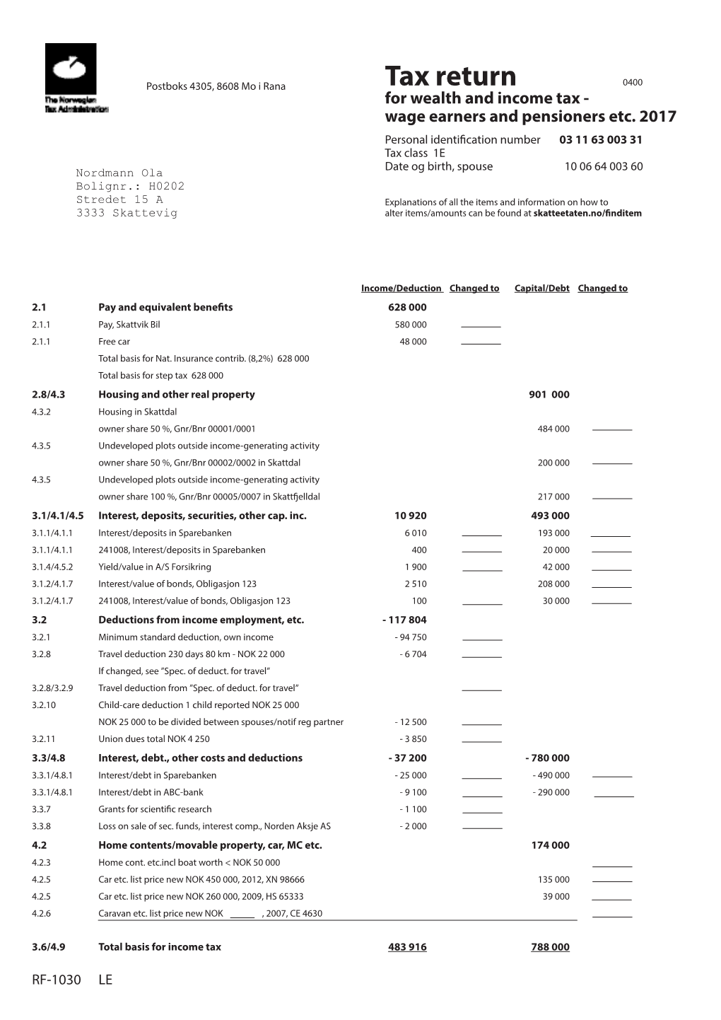 Tax Return 0400 for Wealth and Income Tax - Wage Earners and Pensioners Etc