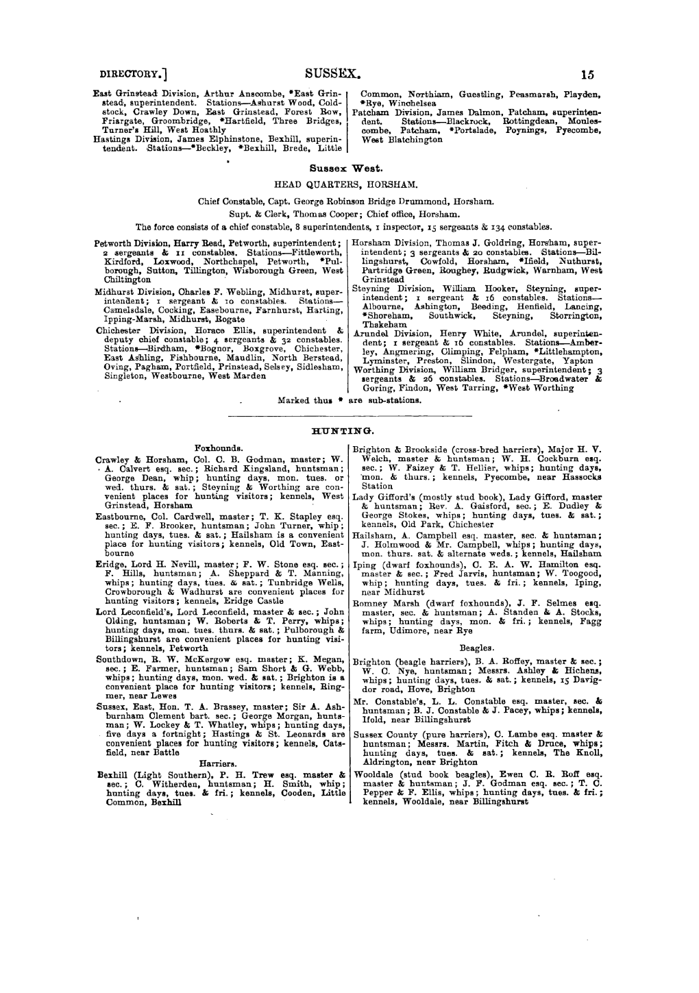 SUSSEX. 15 East Grimrteaj: Division, Arthur .Anscombe, *East Grin­ Common, Northi.A.M, Gueshling, Pensmauh, Playd-En, Stead, Supe•Rintendent