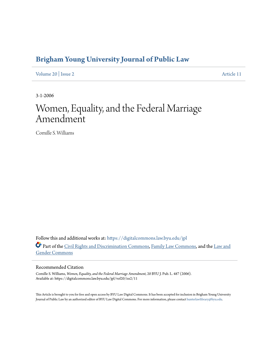 Women, Equality, and the Federal Marriage Amendment Comille S