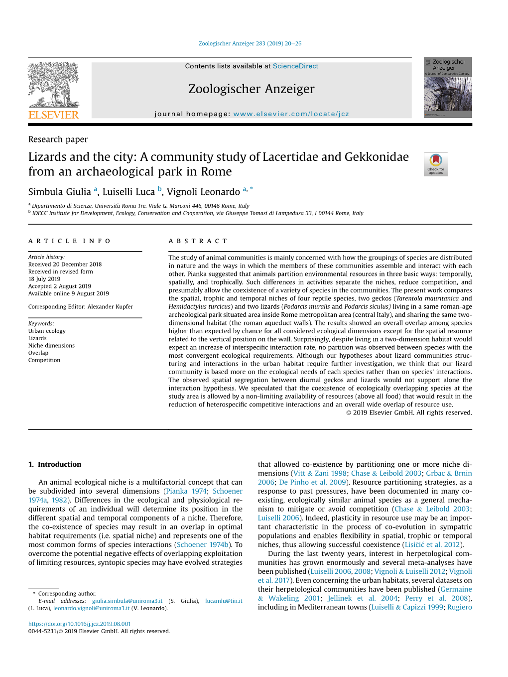 Lizards and the City: a Community Study of Lacertidae and Gekkonidae from an Archaeological Park in Rome