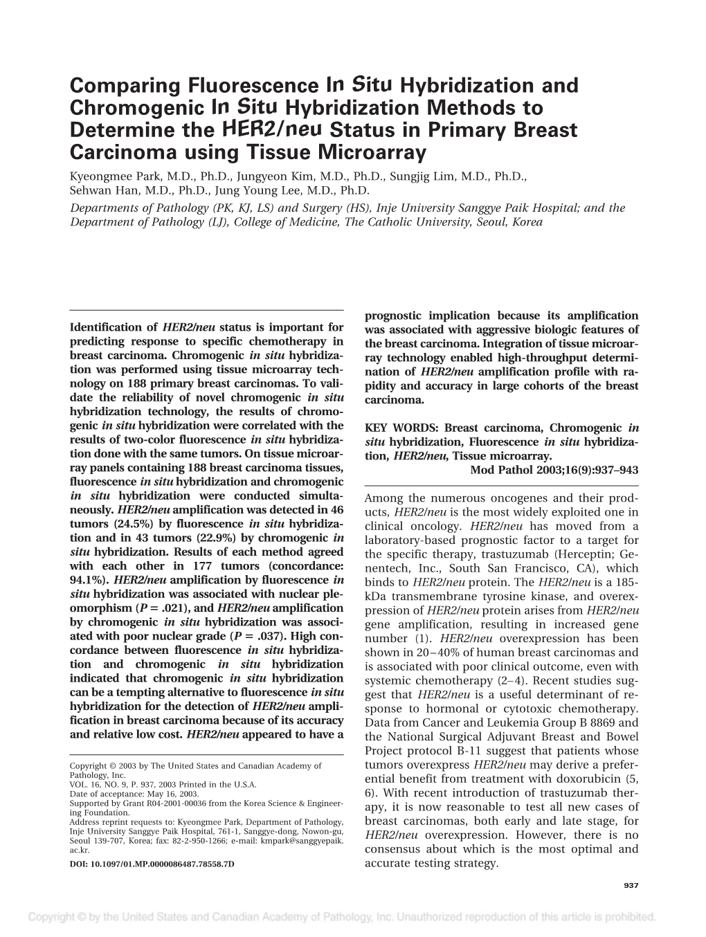 Comparing Fluorescence in Situ Hybridization and Chromogenic In