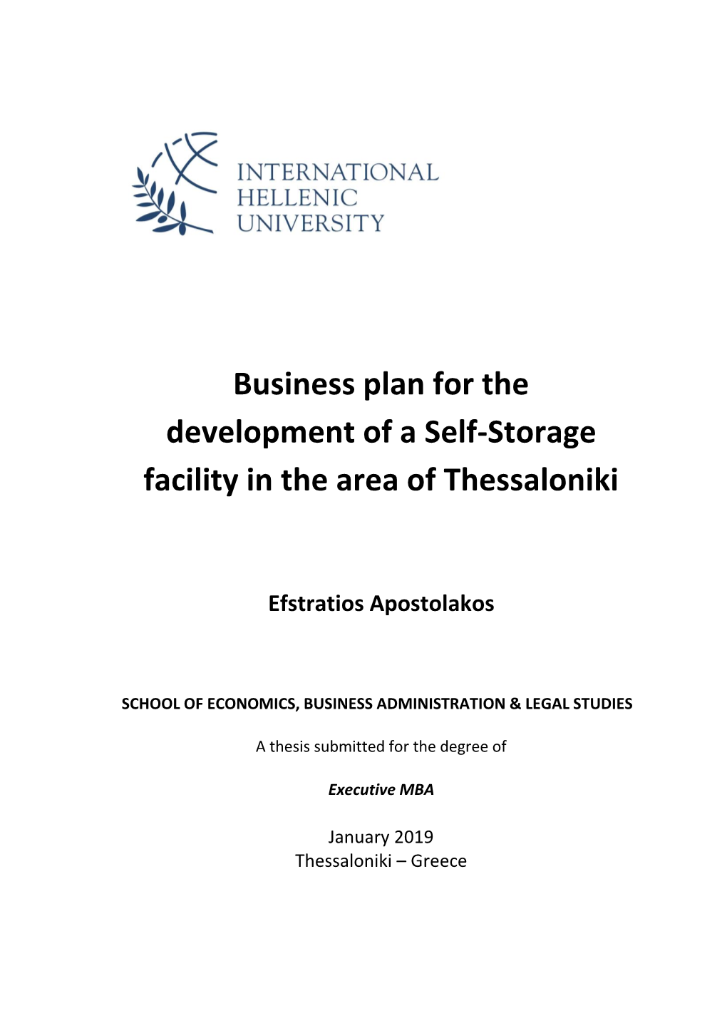 Business Plan for the Development of a Self-Storage Facility in the Area of Thessaloniki