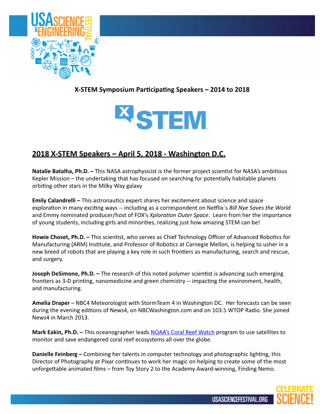 X-STEM Speaker List All Past Events 2018