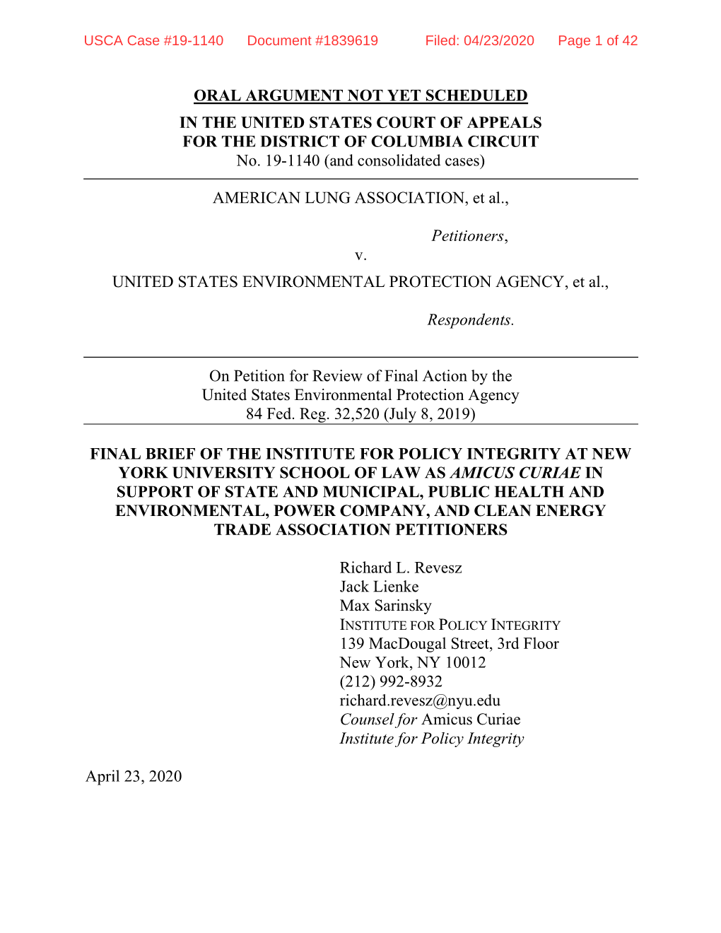 USCA Case #19-1140 Document #1839619 Filed: 04/23/2020 Page 1 of 42