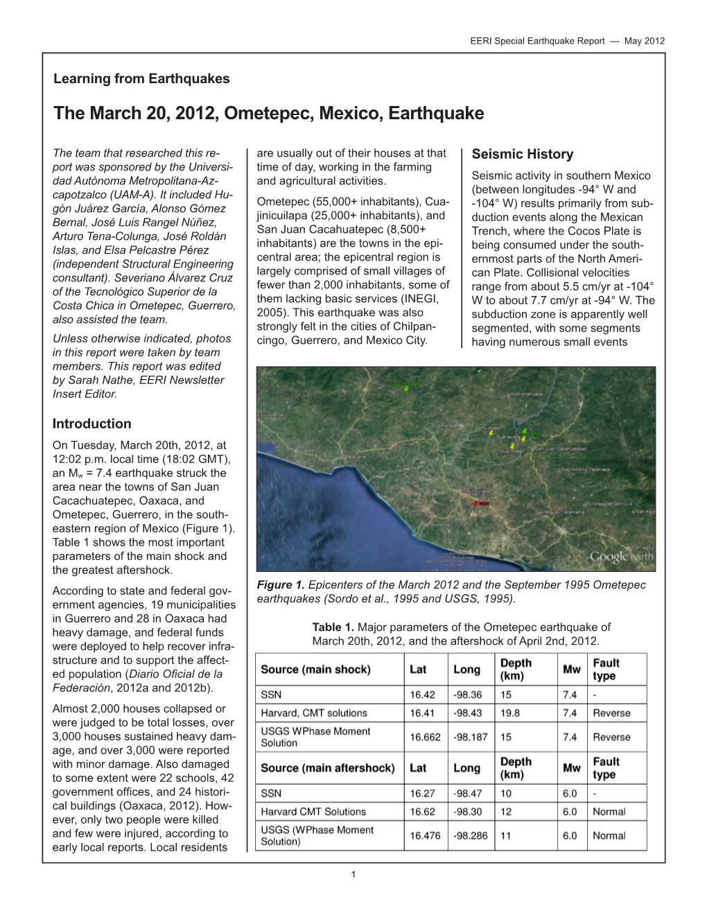 The March 20, 2012, Ometepec, Mexico, Earthquake