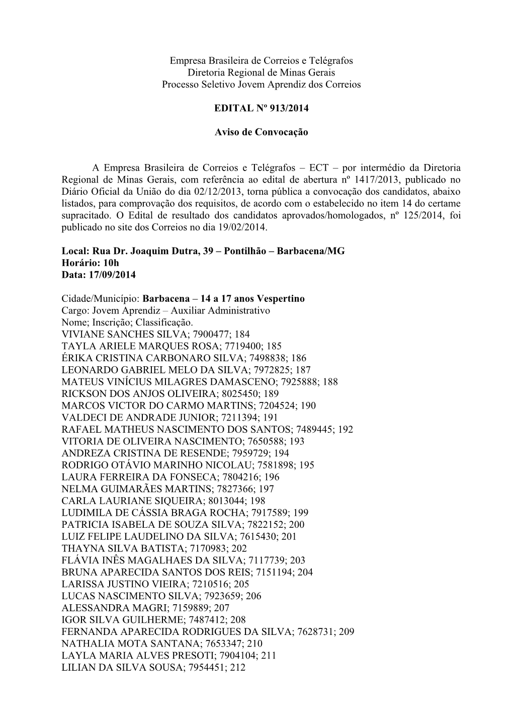 Empresa Brasileira De Correios E Telégrafos Diretoria Regional De Minas Gerais Processo Seletivo Jovem Aprendiz Dos Correios