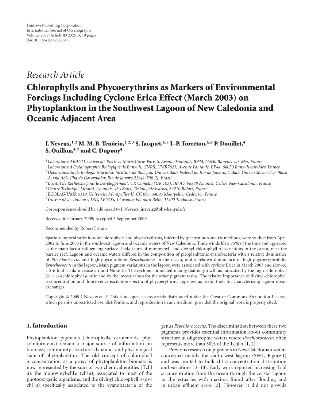 On Phytoplankton in the Southwest Lagoon of New Caledonia and Oceanic Adjacent Area