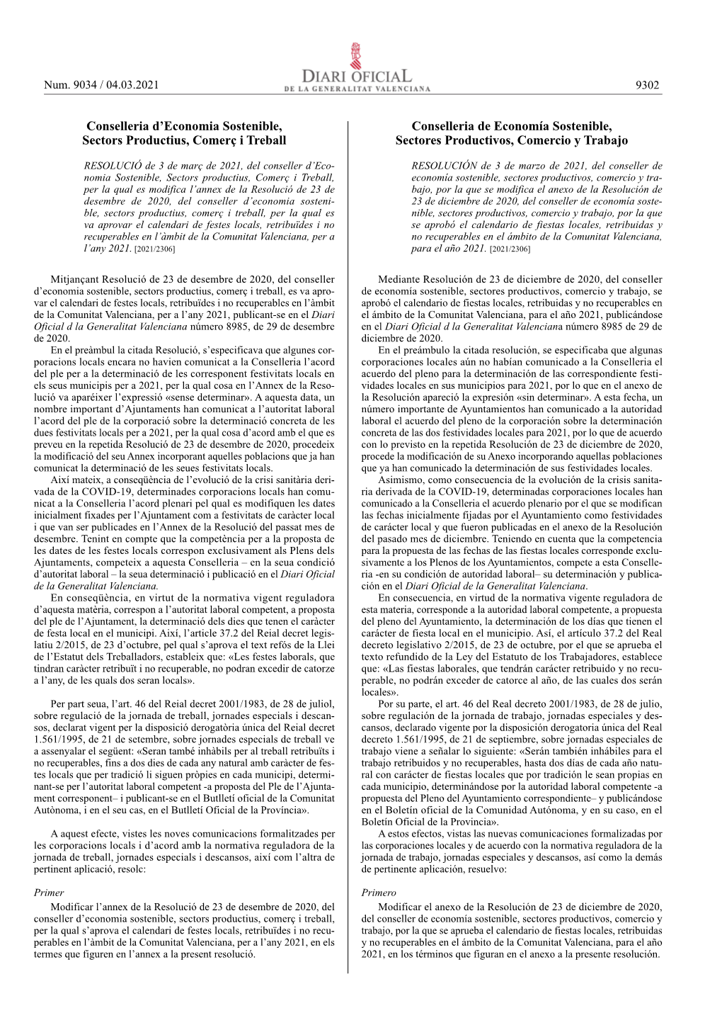 Conselleria D'economia Sostenible, Sectors Productius, Comerç I Treball Conselleria De Economía Sostenible, Sectores Product