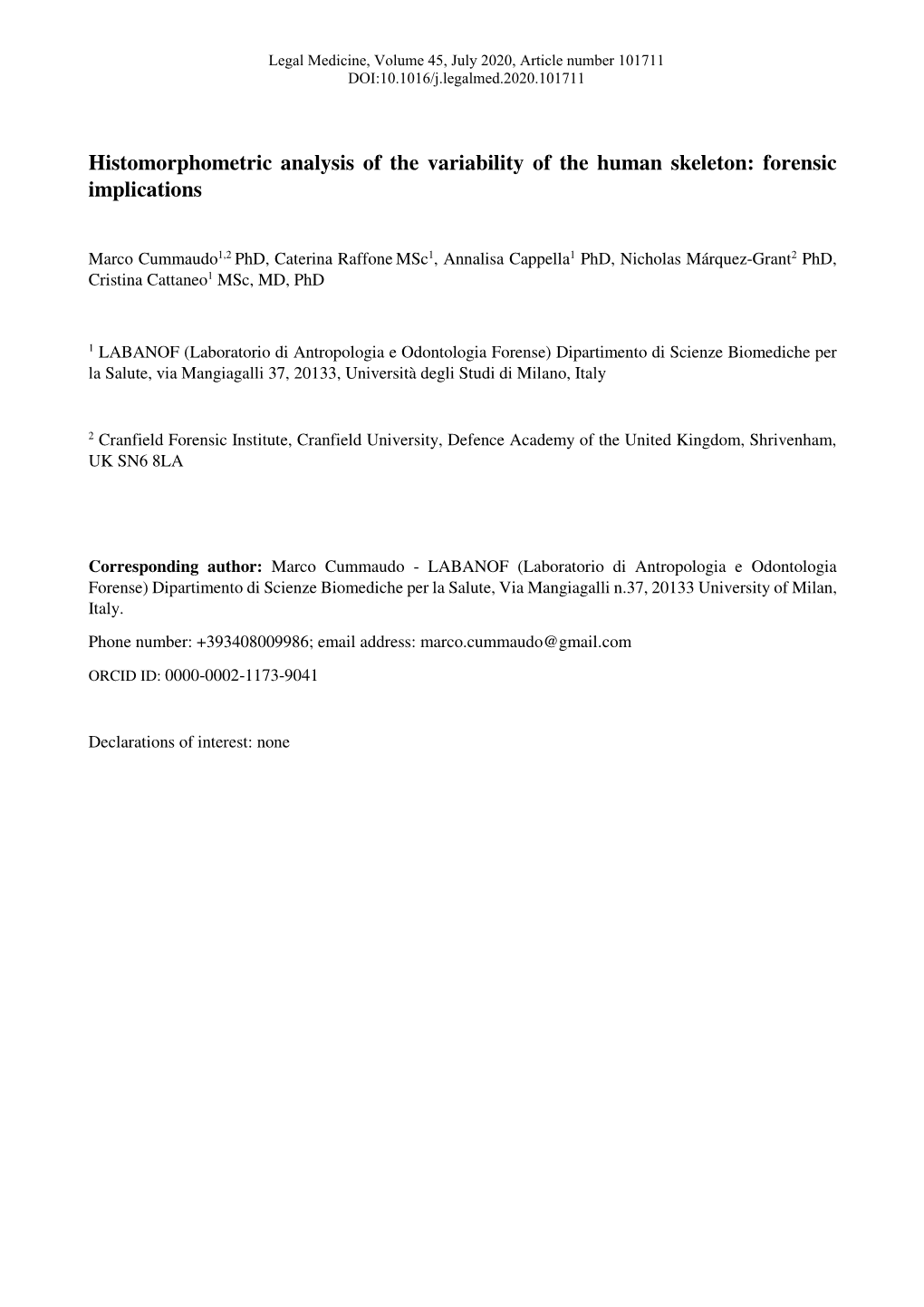 Histomorphometric Analysis of the Variability of the Human Skeleton: Forensic Implications