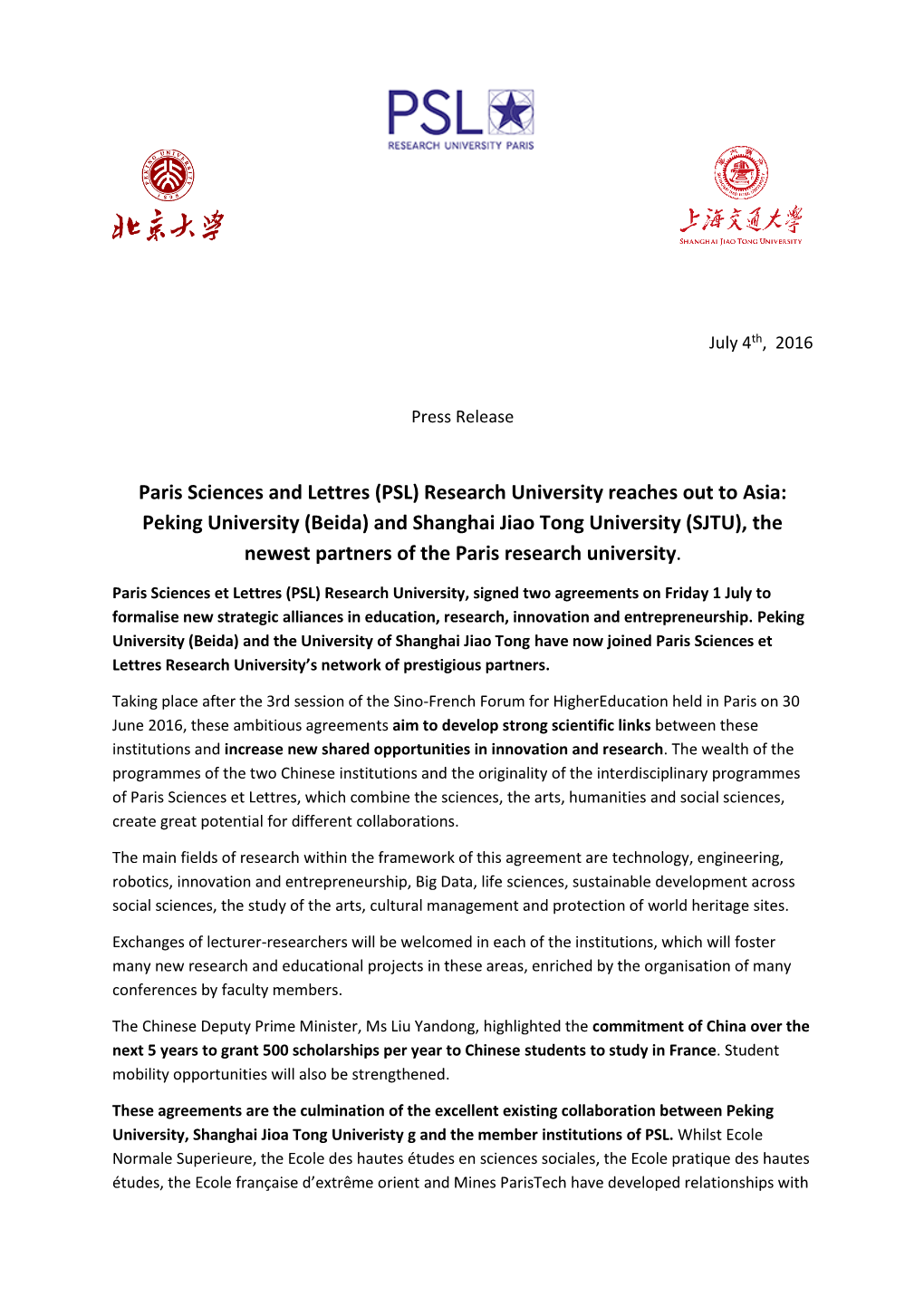 Paris Sciences and Lettres (PSL) Research University Reaches out To