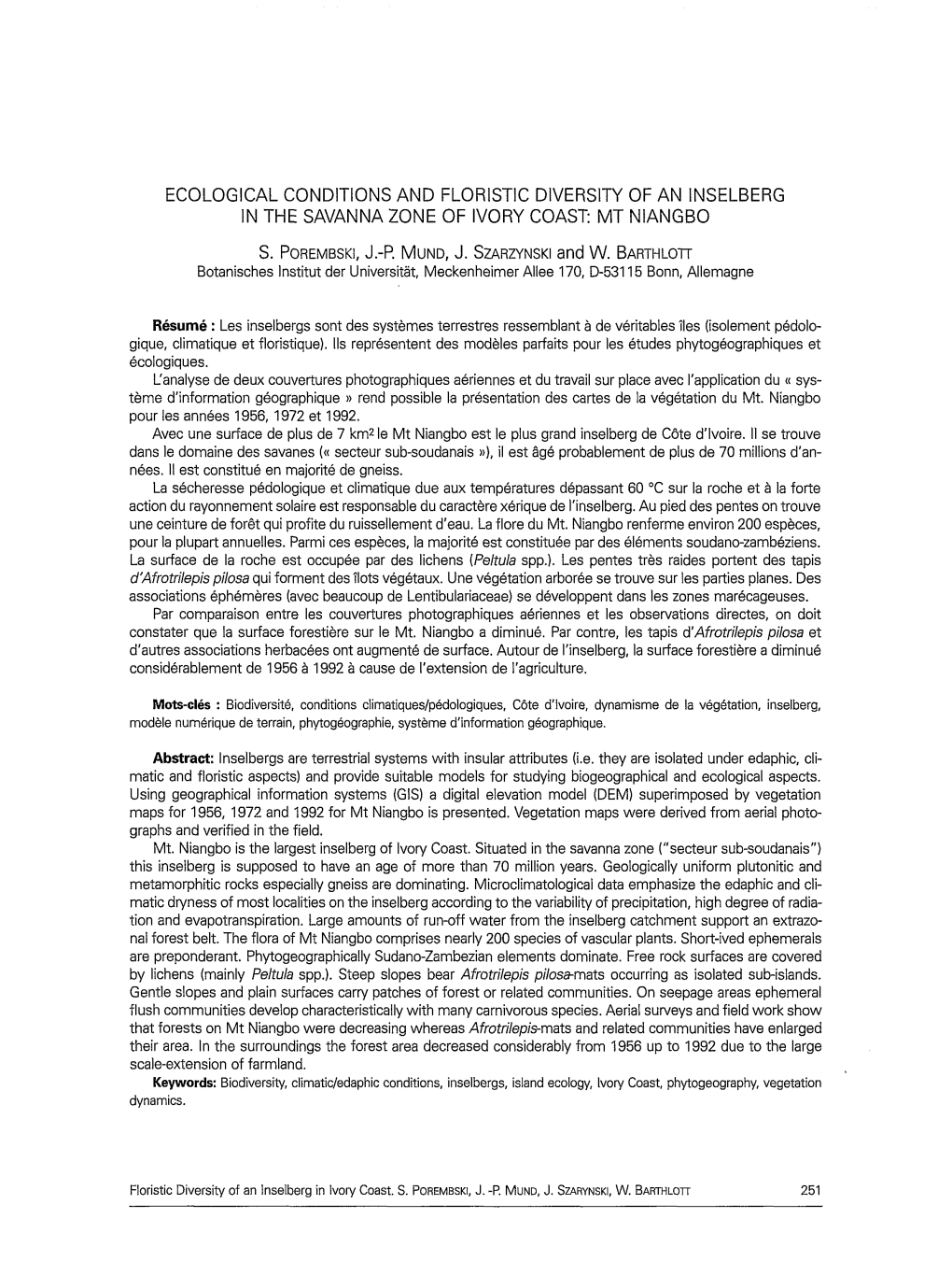 Ecological Conditions and Floristic Diversity of an Inselberg in the Savanna Zone of Ivory Coast