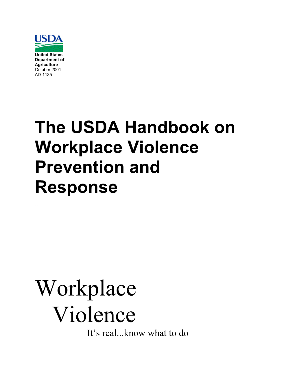 USDA Handbook on Workplace Violence Prevention and Response I